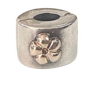 Authentic Pandora Sterling Silver & Gold Flower Clip Lock Charm Bracelet Bead